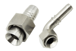 A Pair of Stainless Steel Swaged Hose Fittings Arranged in Parallel