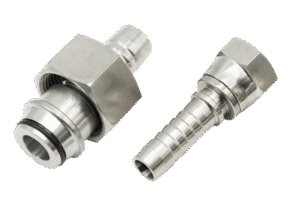 A Pair of Stainless Steel One Piece Fittings Arranged in Parallel