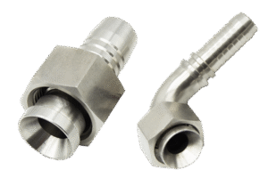 A Pair of Stainless Steel Swaged Hose Fittings Arranged in Parallel